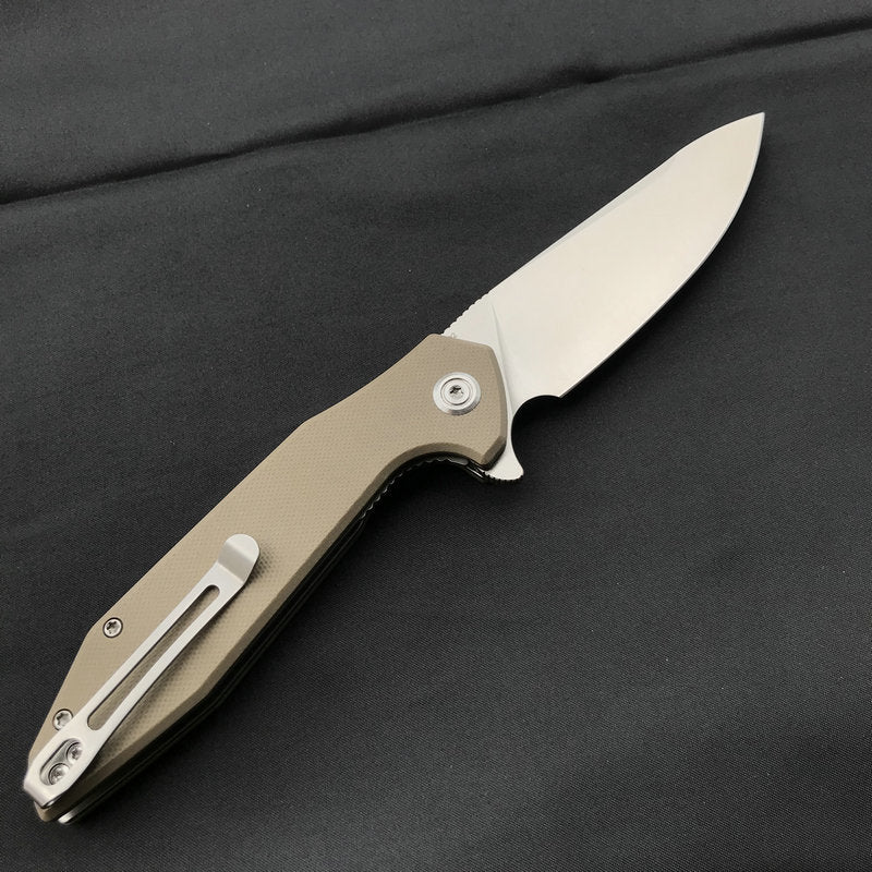 KUBEY KU117FNova Liner Lock Flipper Folding Pocket Knife Tan G10 Handle Satin D2