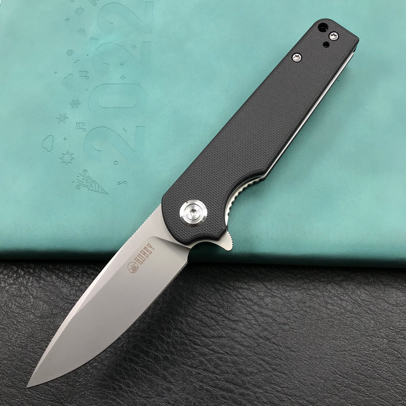 KUBEY KU233A EDC Wolverine Liner Lock Folding Pocket Knife Black G10 Handle 2.95" Bead Blasted D2