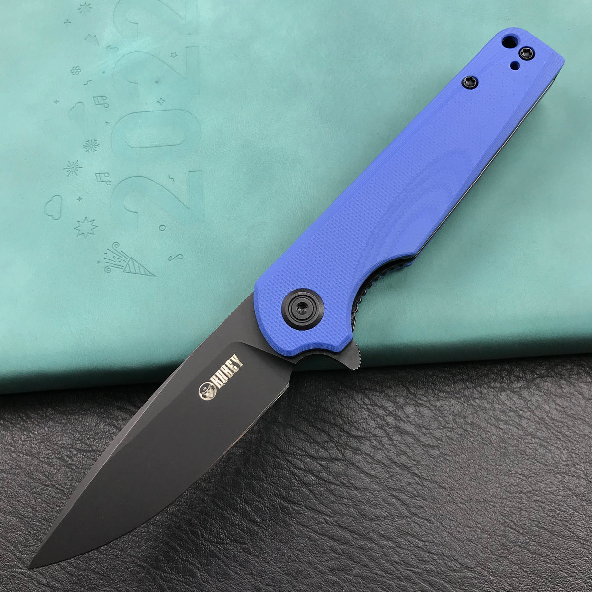 KUBEY KU233F EDC Wolverine Liner Lock Folding Pocket Knife  Blue G10 Handle 2.95" Dark Stonewashed D2