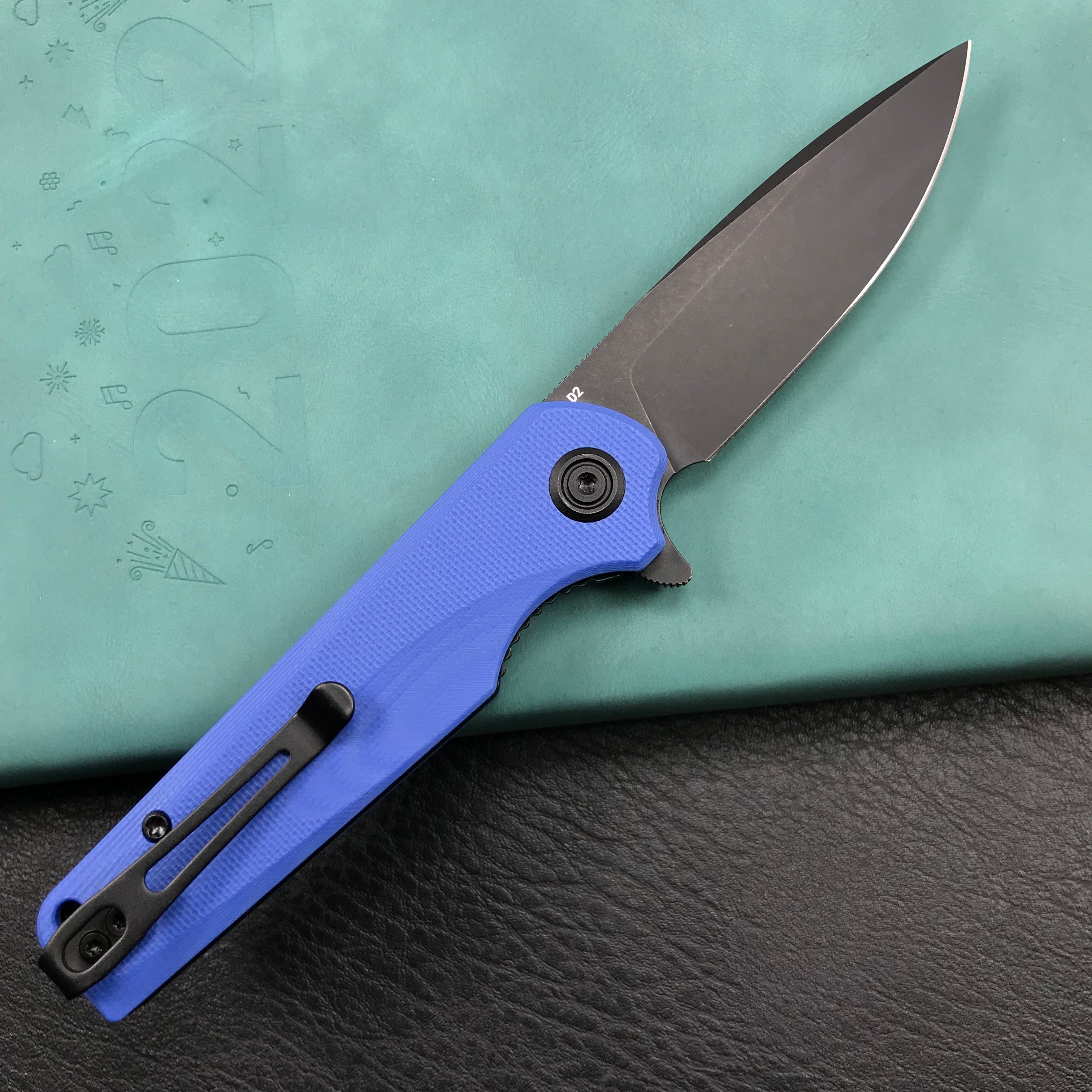 KUBEY KU233F EDC Wolverine Liner Lock Folding Pocket Knife  Blue G10 Handle 2.95" Dark Stonewashed D2