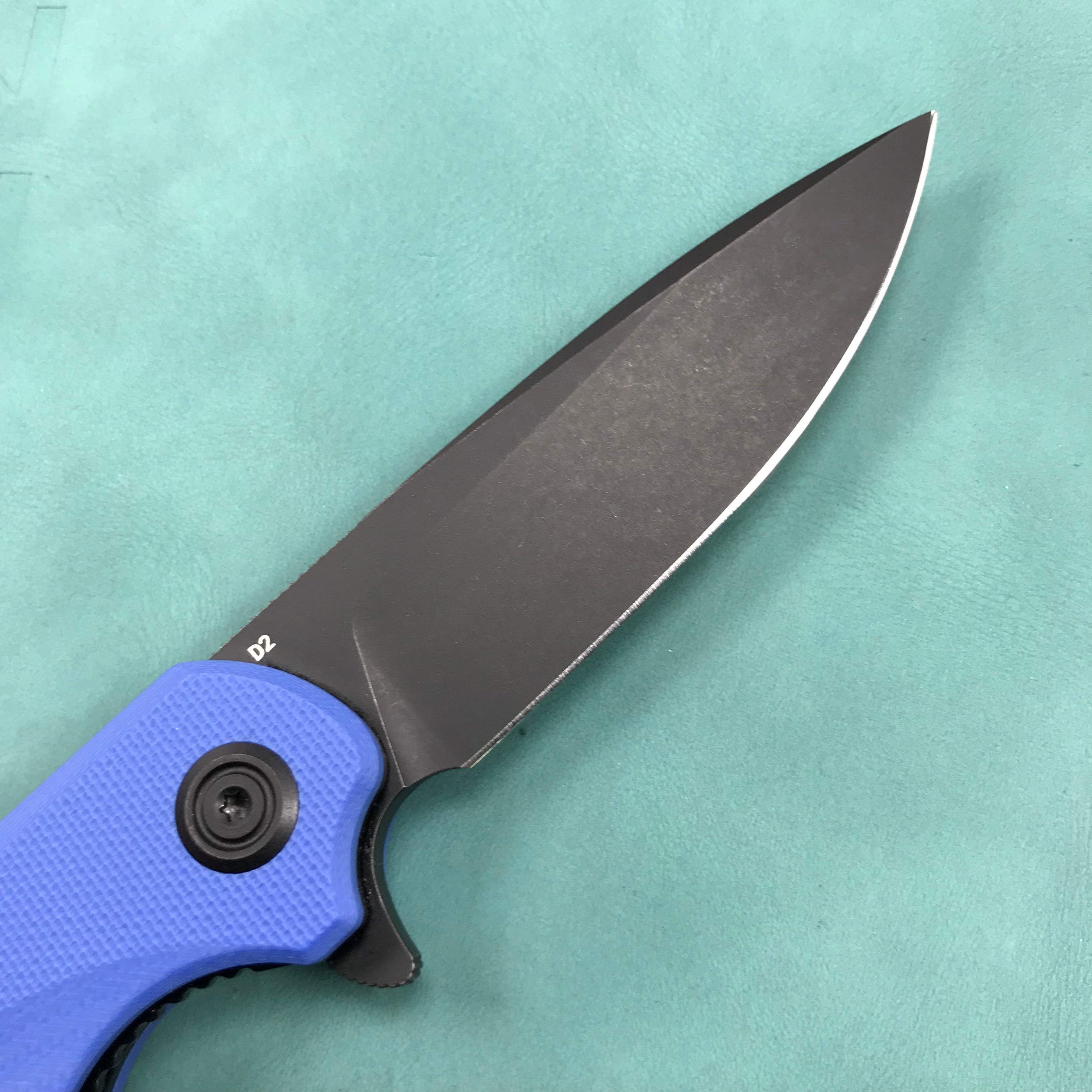 KUBEY KU233F EDC Wolverine Liner Lock Folding Pocket Knife  Blue G10 Handle 2.95" Dark Stonewashed D2