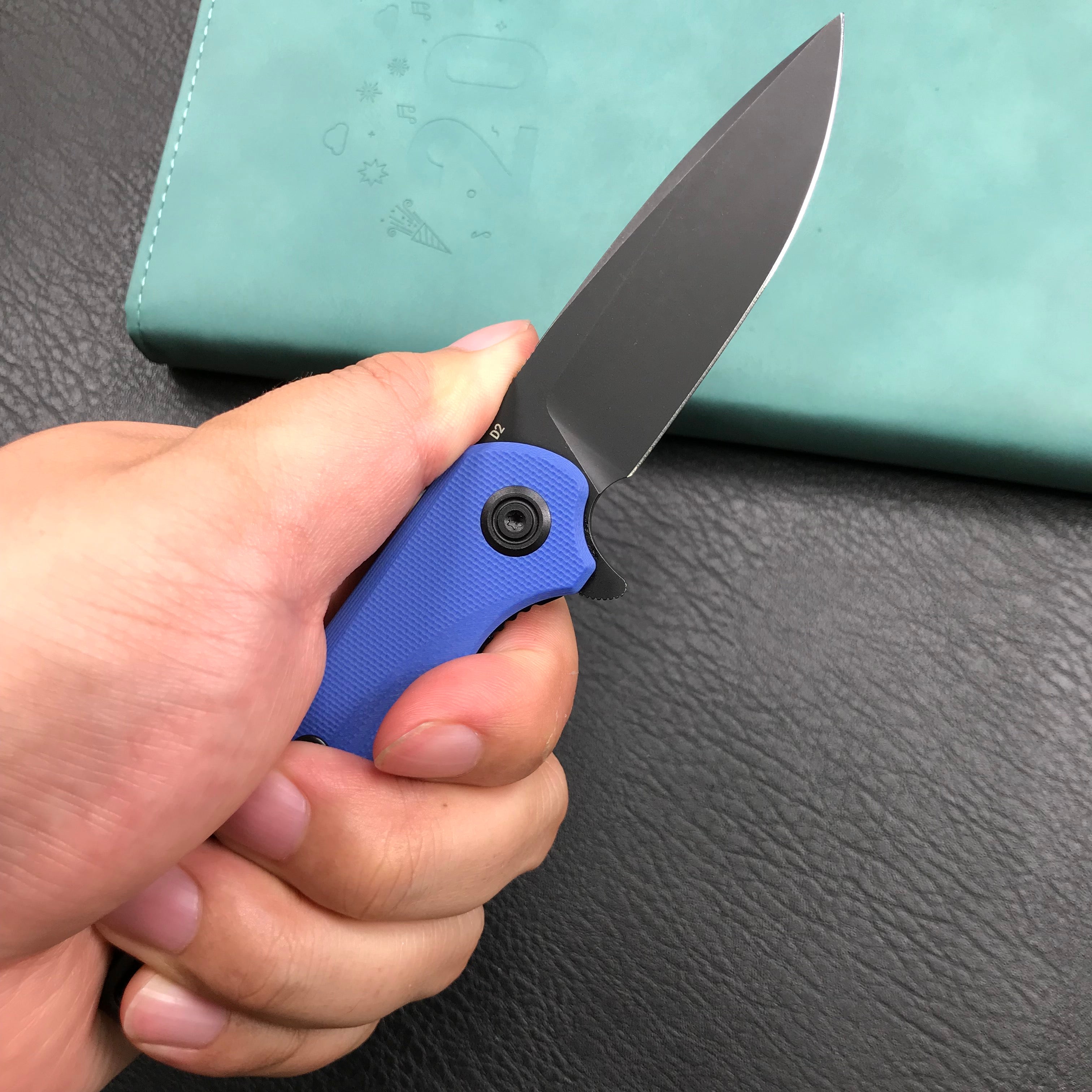 KUBEY KU233F EDC Wolverine Liner Lock Folding Pocket Knife  Blue G10 Handle 2.95" Dark Stonewashed D2