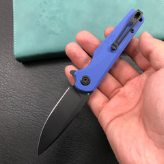 KUBEY KU233F EDC Wolverine Liner Lock Folding Pocket Knife  Blue G10 Handle 2.95" Dark Stonewashed D2