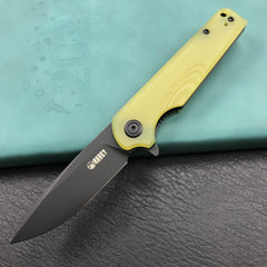 KUBEY KU233D EDC Wolverine Liner Lock Folding Pocket Knife Yellow G10 Handle 2.95" Dark Stonewashed D2