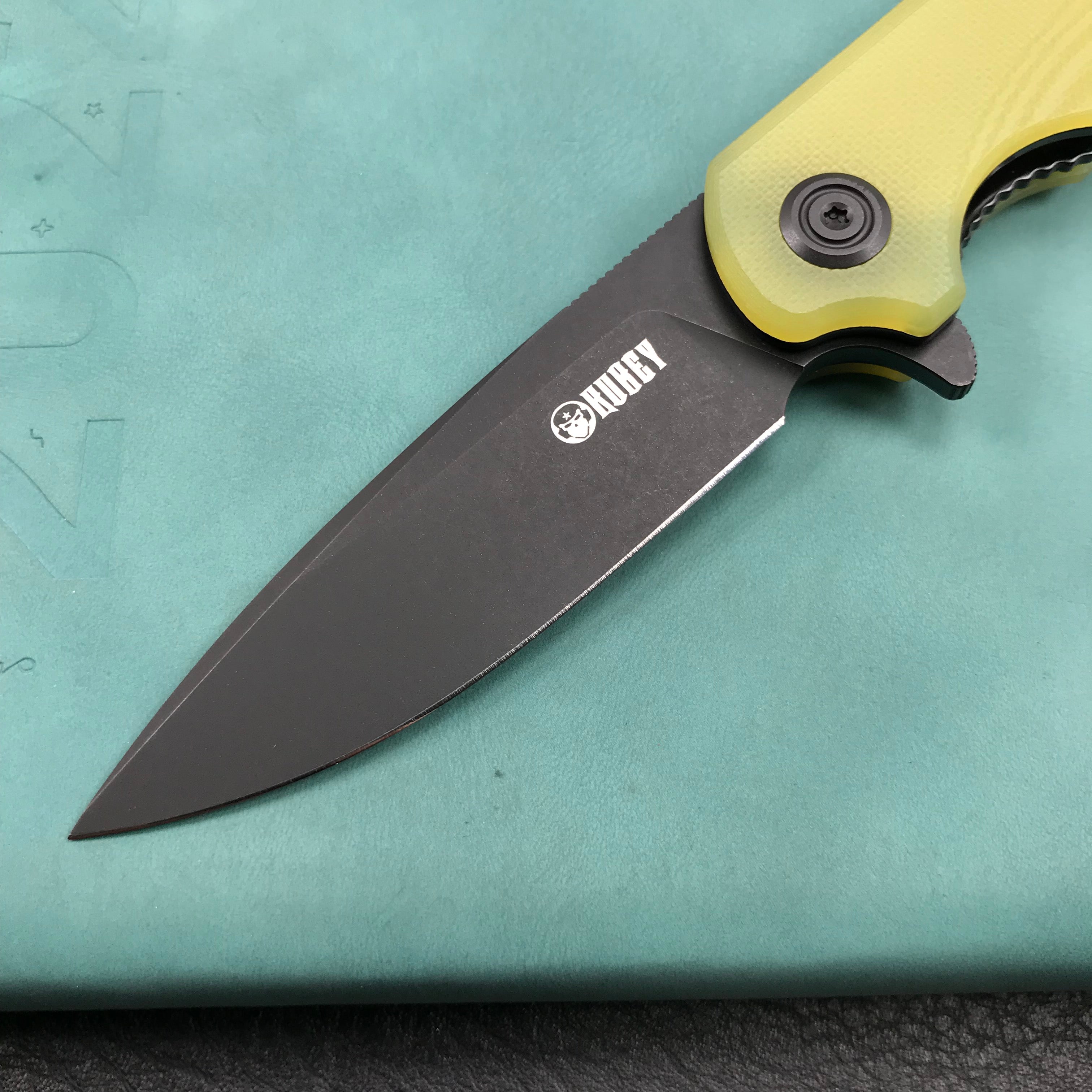 KUBEY KU233D EDC Wolverine Liner Lock Folding Pocket Knife Yellow G10 Handle 2.95" Dark Stonewashed D2