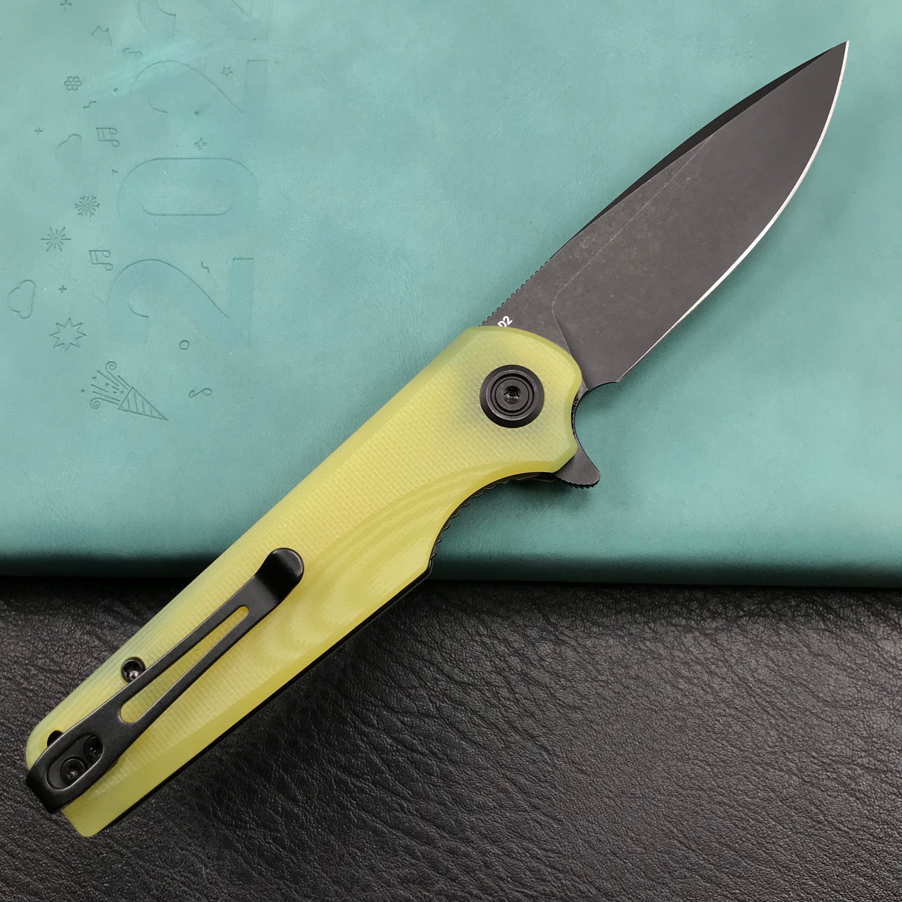 KUBEY KU233D EDC Wolverine Liner Lock Folding Pocket Knife Yellow G10 Handle 2.95" Dark Stonewashed D2