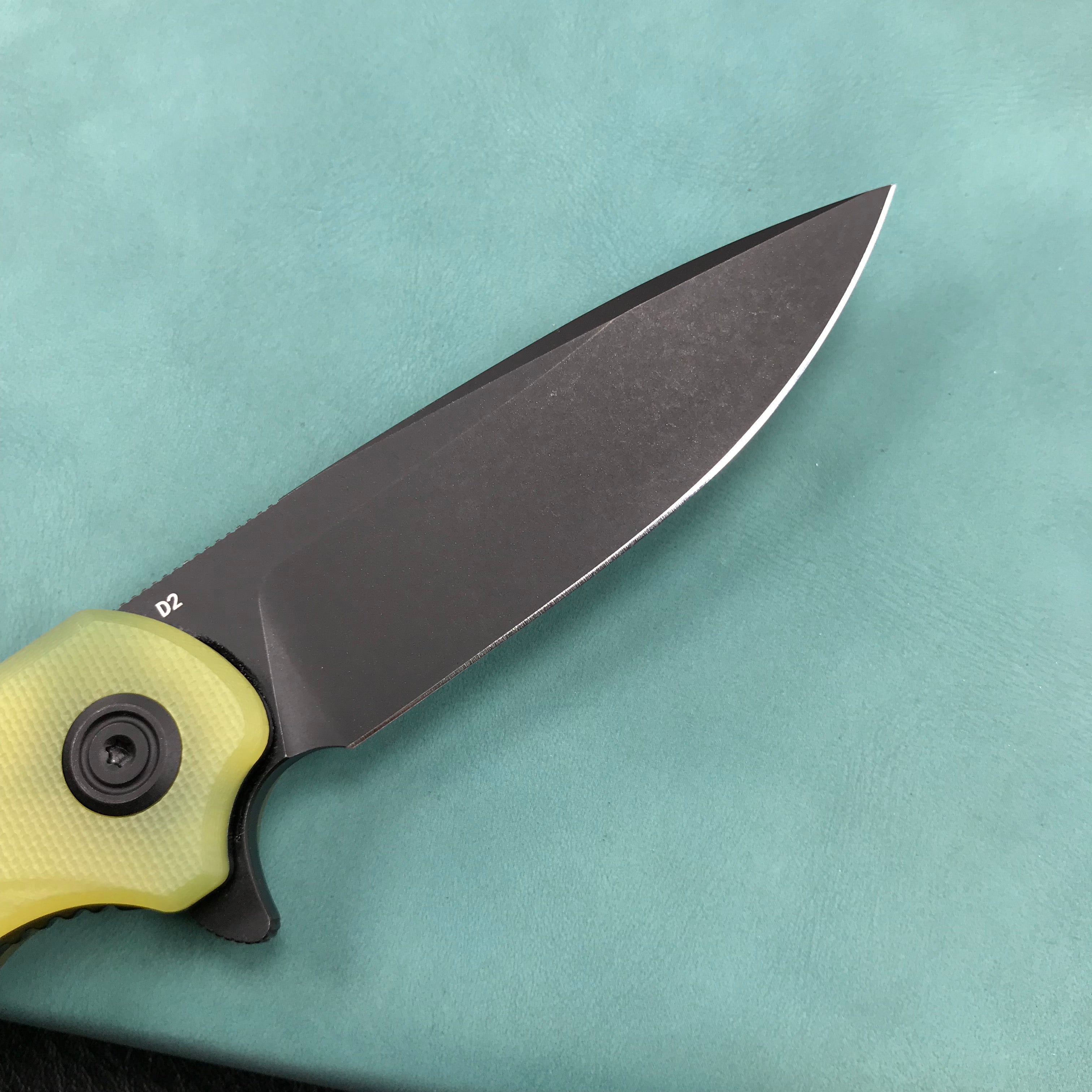 KUBEY KU233D EDC Wolverine Liner Lock Folding Pocket Knife Yellow G10 Handle 2.95" Dark Stonewashed D2