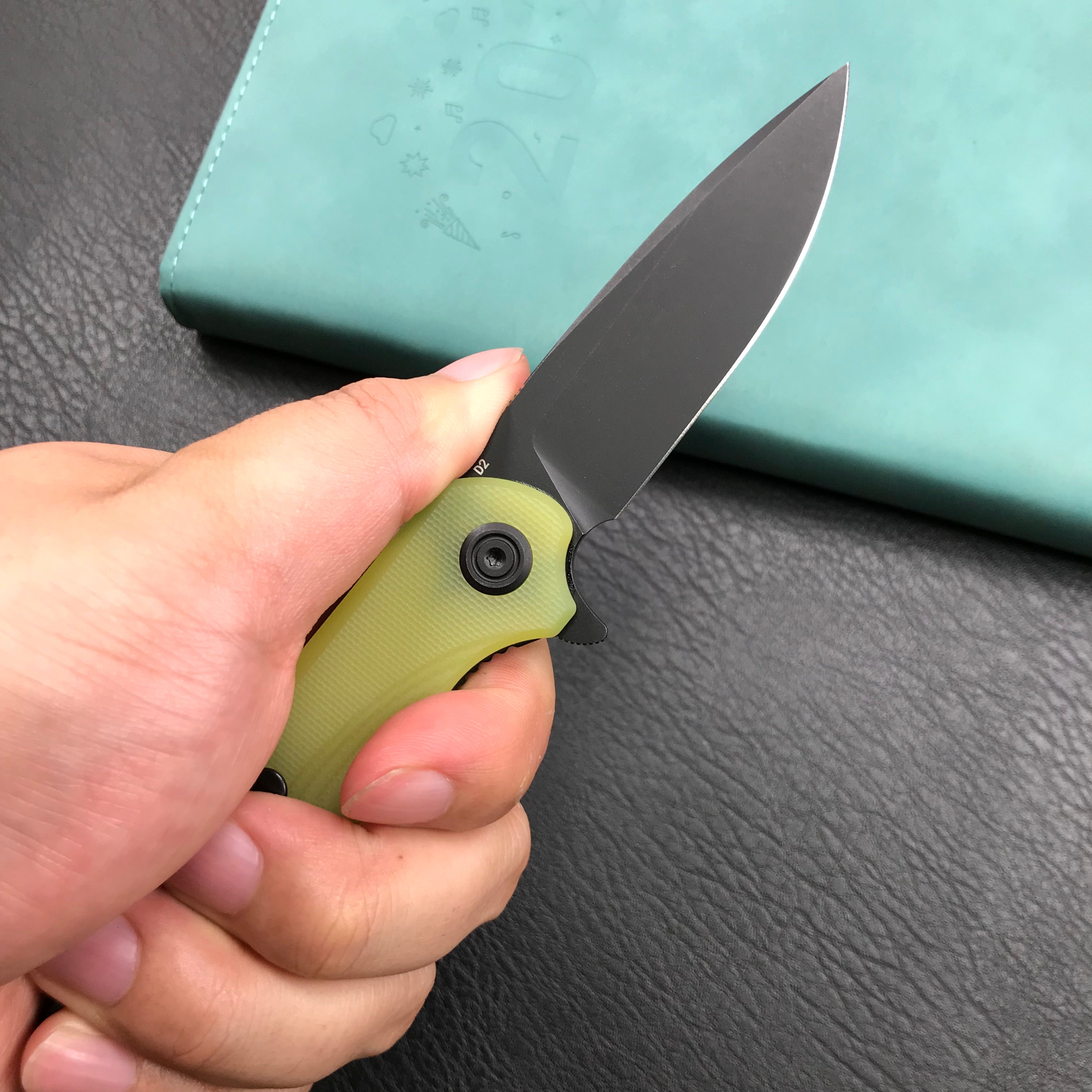 KUBEY KU233D EDC Wolverine Liner Lock Folding Pocket Knife Yellow G10 Handle 2.95" Dark Stonewashed D2