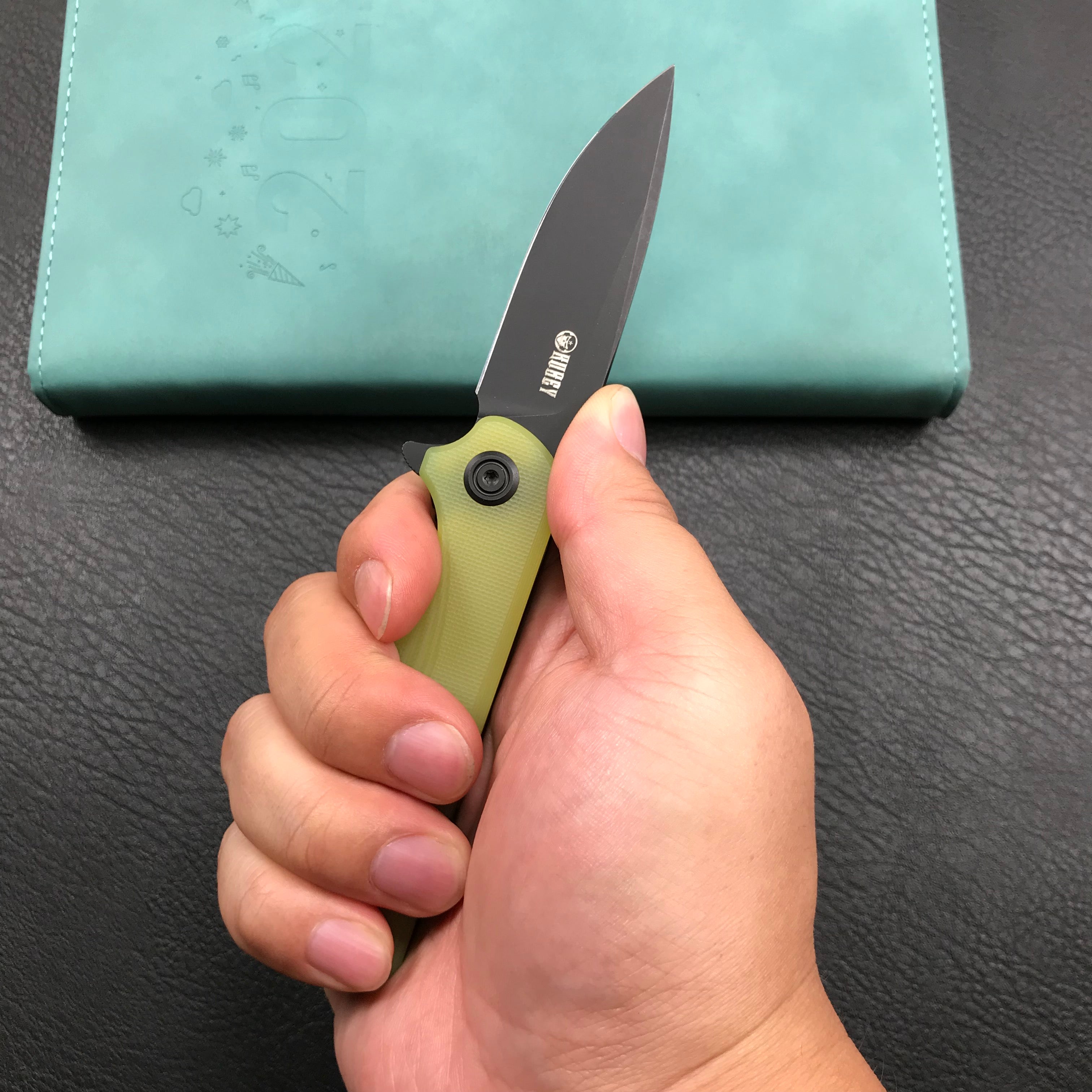 KUBEY KU233D EDC Wolverine Liner Lock Folding Pocket Knife Yellow G10 Handle 2.95" Dark Stonewashed D2