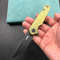 KUBEY KU233D EDC Wolverine Liner Lock Folding Pocket Knife Yellow G10 Handle 2.95" Dark Stonewashed D2