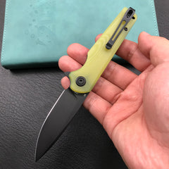 KUBEY KU233D EDC Wolverine Liner Lock Folding Pocket Knife Yellow G10 Handle 2.95" Dark Stonewashed D2