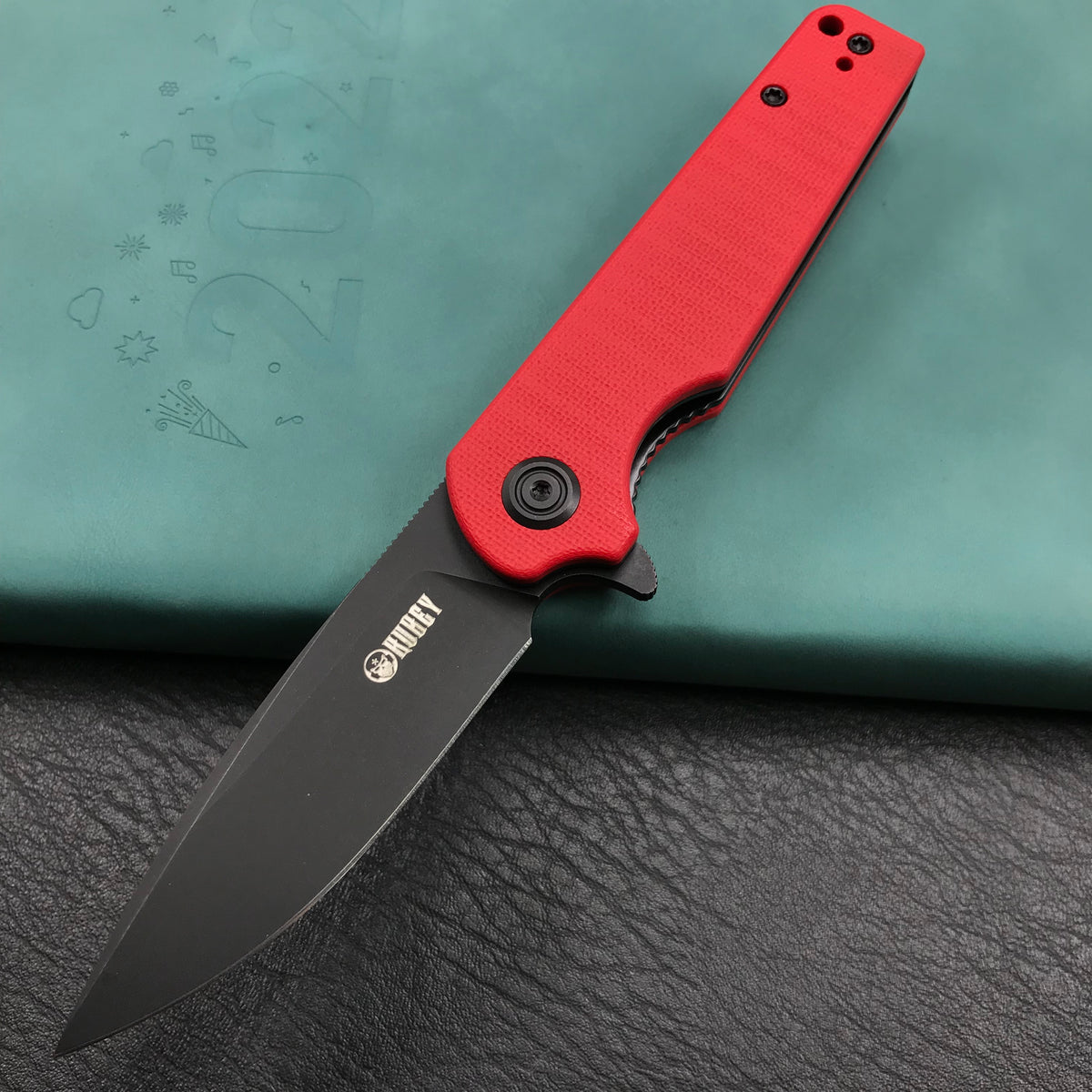 KUBEY KU233E EDC Wolverine Liner Lock Folding Pocket Knife Red G10 Handle 2.95" Dark Stonewashed D2