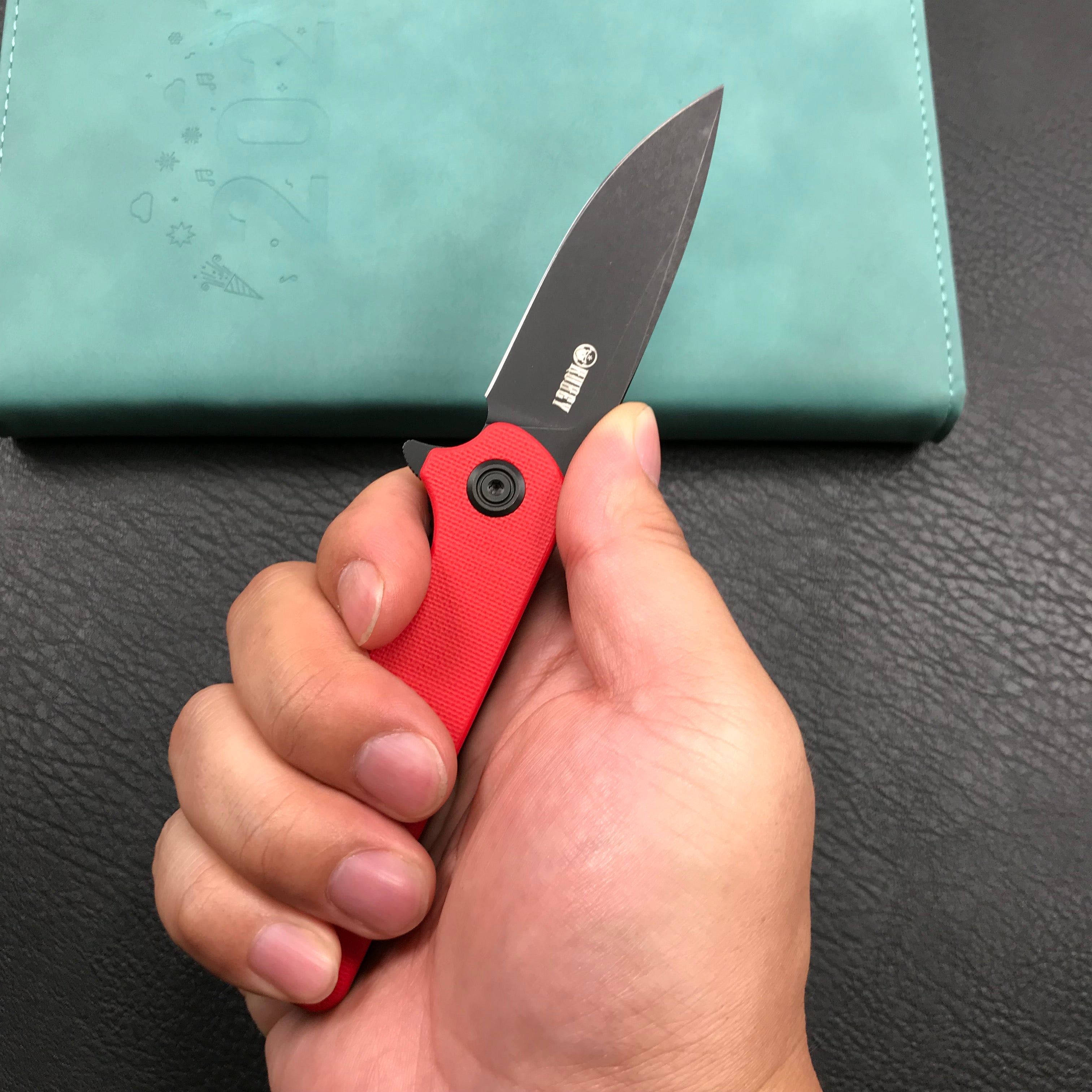 KUBEY KU233E EDC Wolverine Liner Lock Folding Pocket Knife Red G10 Handle 2.95" Dark Stonewashed D2