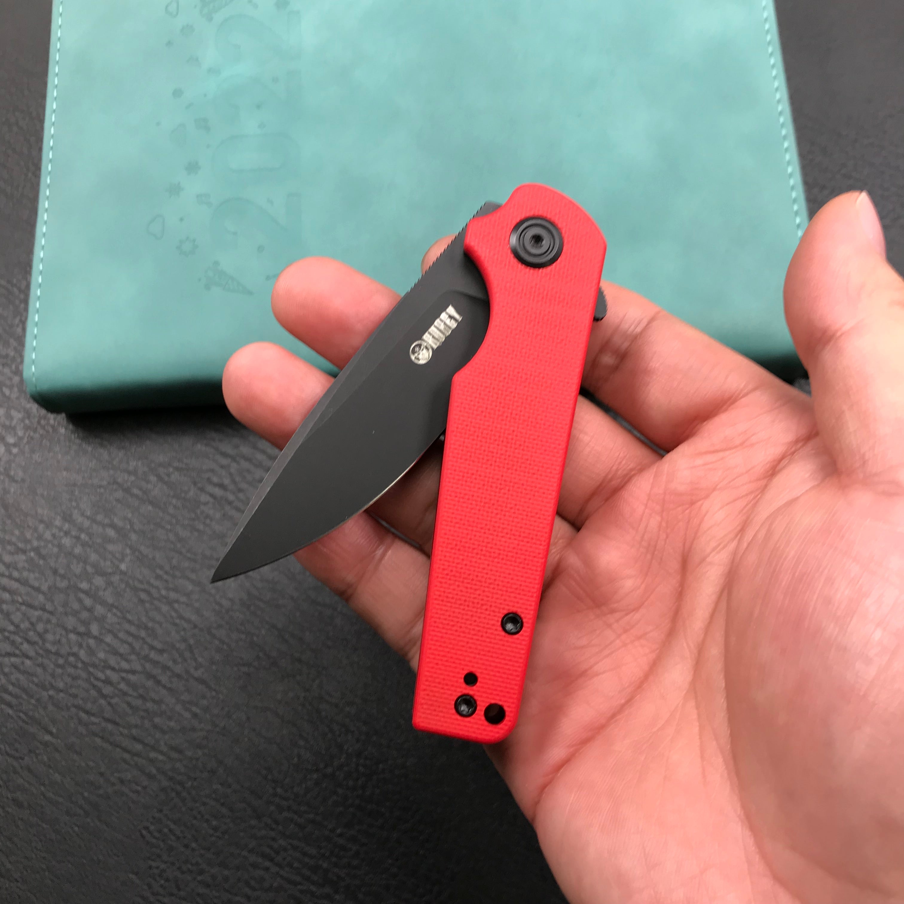 KUBEY KU233E EDC Wolverine Liner Lock Folding Pocket Knife Red G10 Handle 2.95" Dark Stonewashed D2