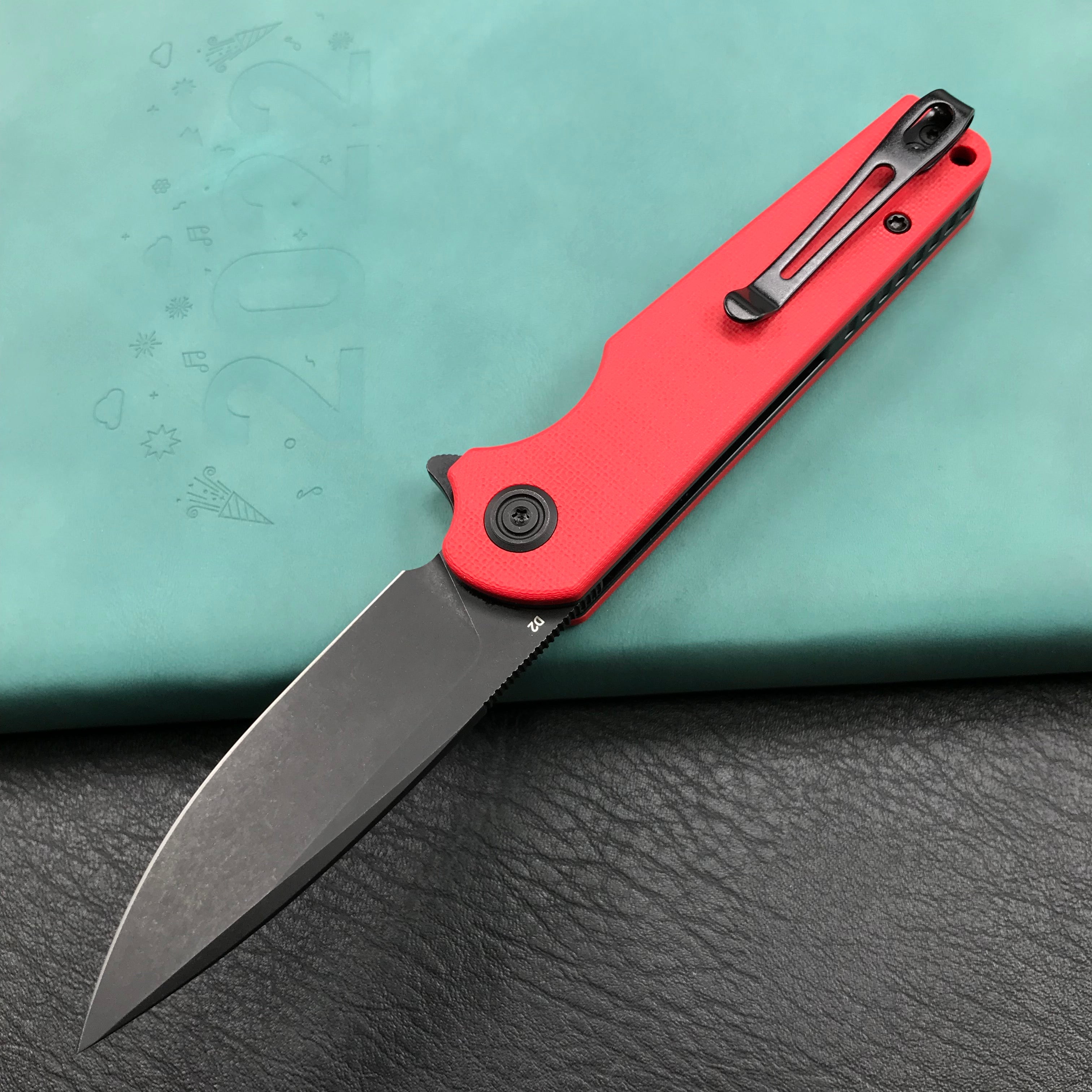 KUBEY KU233E EDC Wolverine Liner Lock Folding Pocket Knife Red G10 Handle 2.95" Dark Stonewashed D2