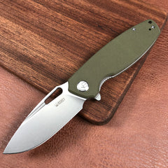 KUBEY KU322B Liner Lock Flipper Folding Knife Green G10 Handle 3.39" Blasted Stonewashed  D2