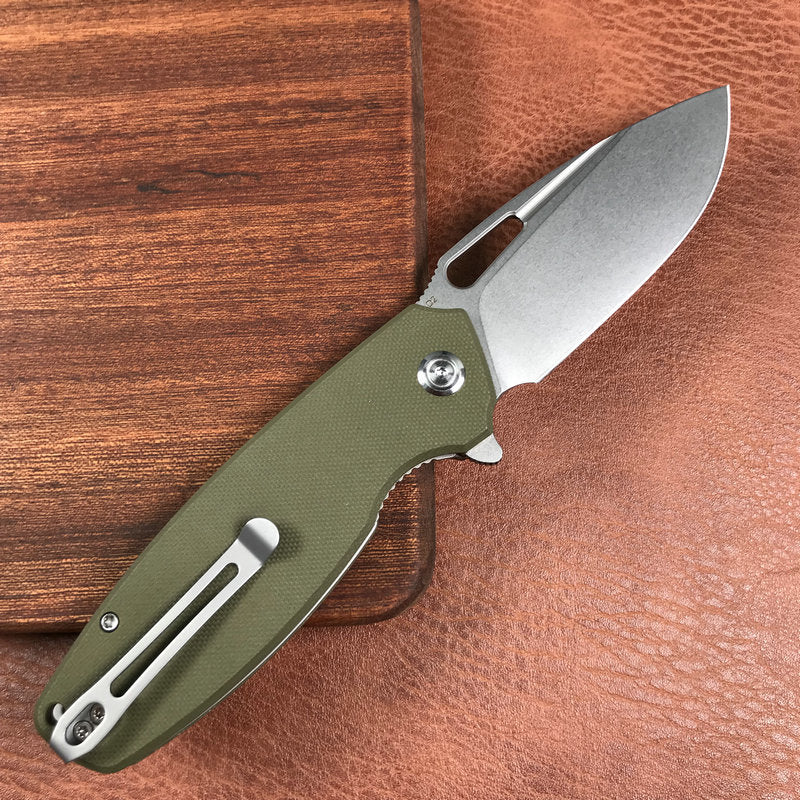 KUBEY KU322B Liner Lock Flipper Folding Knife Green G10 Handle 3.39" Blasted Stonewashed  D2