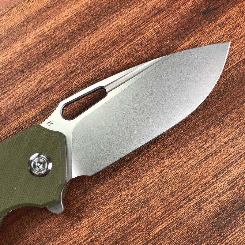 KUBEY KU322B Liner Lock Flipper Folding Knife Green G10 Handle 3.39" Blasted Stonewashed  D2