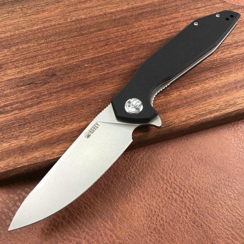 KUBEY KU117A  Liner Lock Flipper Folding Pocket Knife Black G10 Handle Blasted Stonewashed D2