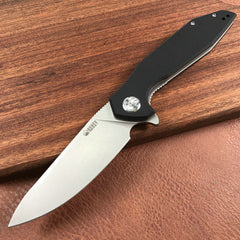 KUBEY KU117A  Liner Lock Flipper Folding Pocket Knife Black G10 Handle Blasted Stonewashed D2