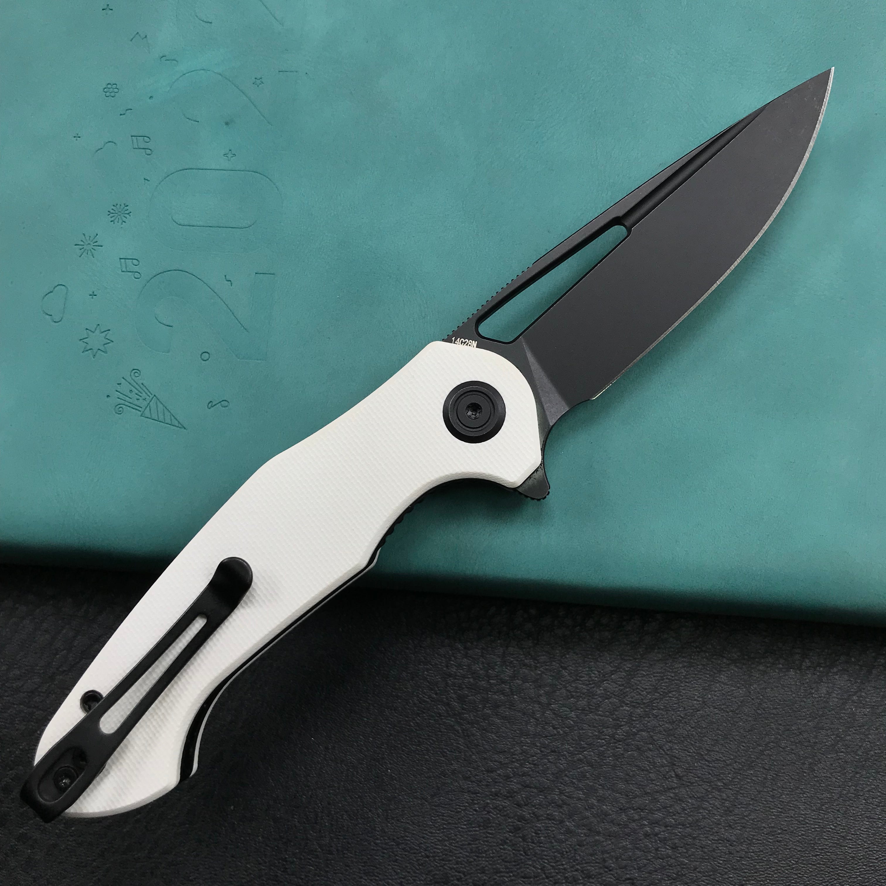 KUBEY KU210G Dugu Liner Lock Folding Knife White  G10 Handle 2.91'' Dark Stonewahsed 14C28N