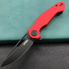 KUBEY KU210F Dugu Liner Lock Folding Knife Red G10 Handle 2.91'' Dark Stonewahsed 14C28N