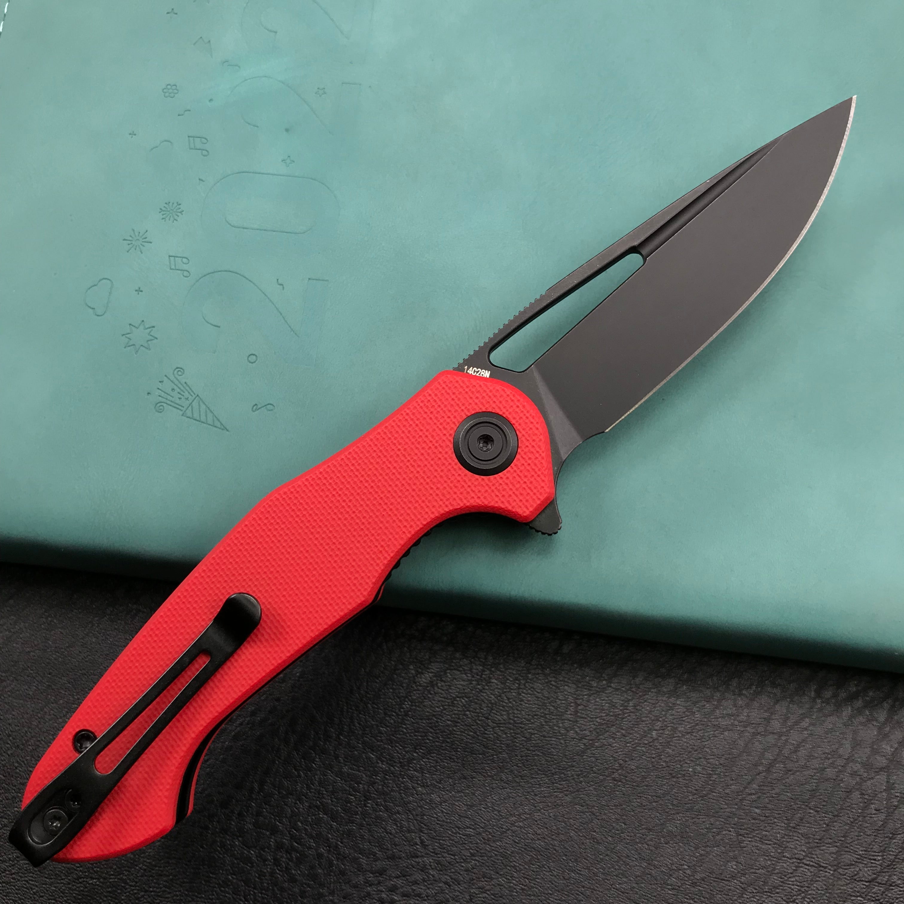 KUBEY KU210F Dugu Liner Lock Folding Knife Red G10 Handle 2.91'' Dark Stonewahsed 14C28N