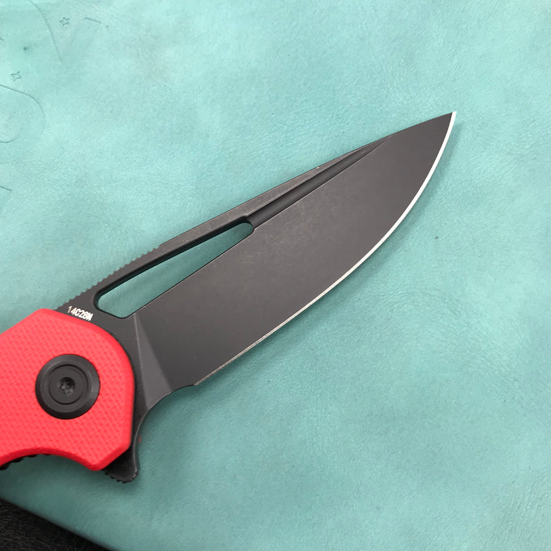 KUBEY KU210F Dugu Liner Lock Folding Knife Red G10 Handle 2.91'' Dark Stonewahsed 14C28N