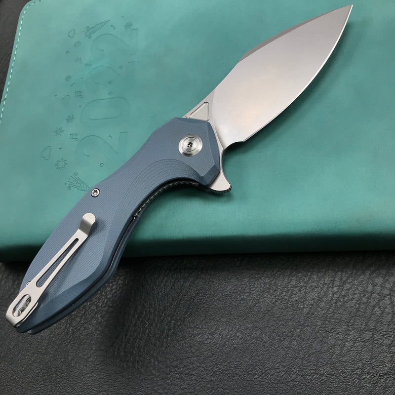 KUBEY KU236G NOBLE Liner Lock Folding Knife Blue G10 Handle (3.2" Sand Blast Stone Wash D2)