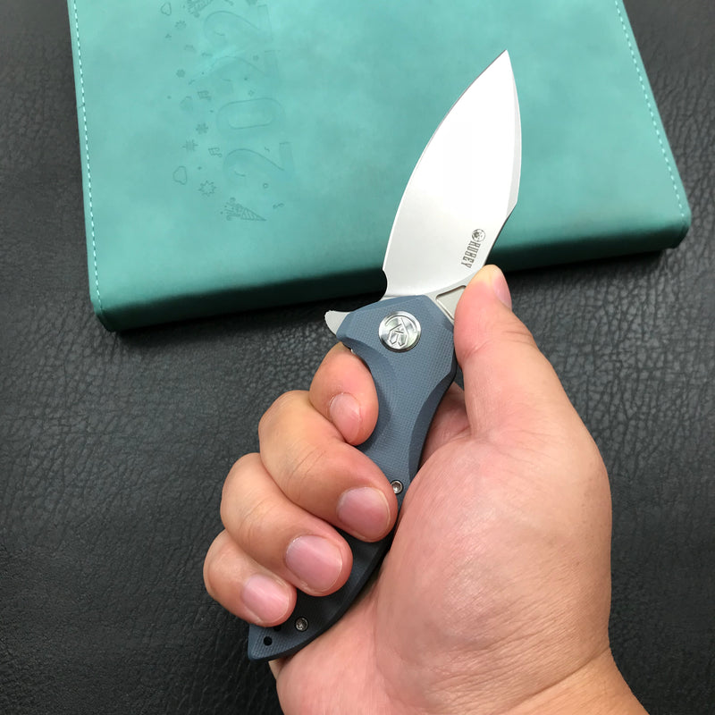 KUBEY KU236G NOBLE Liner Lock Folding Knife Blue G10 Handle (3.2" Sand Blast Stone Wash D2)