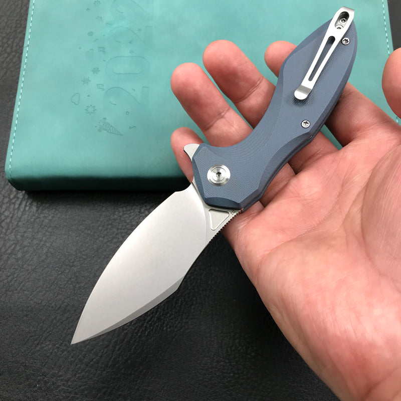 KUBEY KU236G NOBLE Liner Lock Folding Knife Blue G10 Handle (3.2" Sand Blast Stone Wash D2)