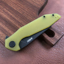 KUBEY KU117C Nova Liner Lock Flipper Folding Pocket Knife Yellow G10 Handle 3.62" Dark Stonewahsed D2