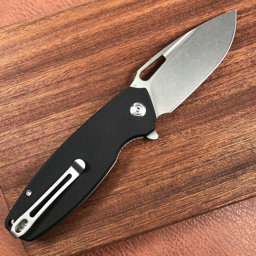 KUBEY KU322A Liner Lock Flipper Folding Knife Black G10 Handle 3.39" Blasted Stonewashed D2