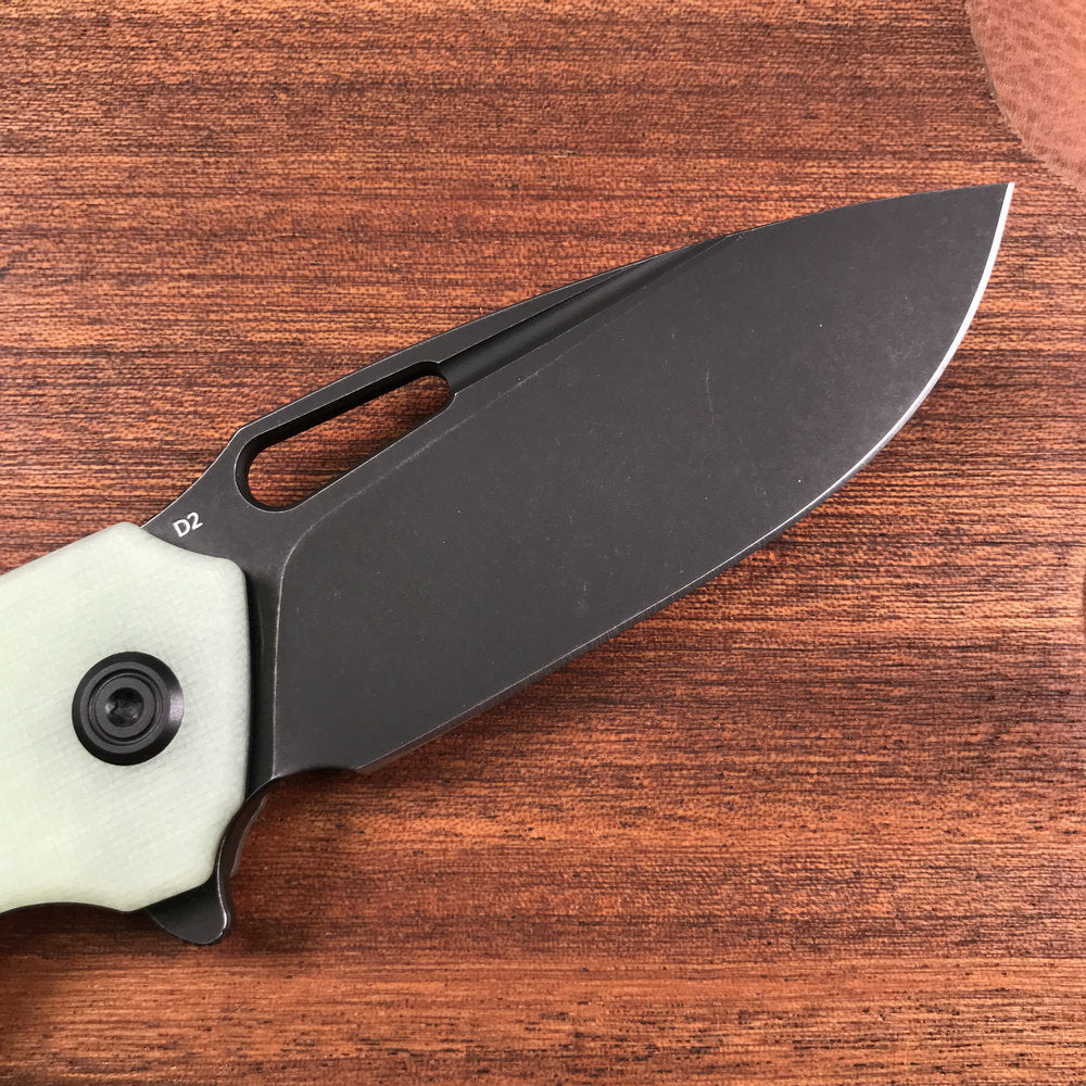 KUBEY KU322E Liner Lock Flipper Folding Knife Jade G10 Handle 3.39" Dark Stonewashed D2