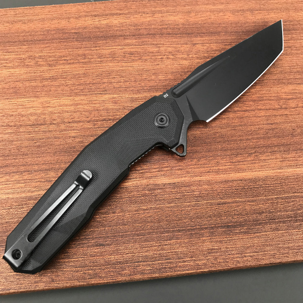 KUBEY KB237D Carve Liner Lock Tactical Folding Knife Black G10 Handle 3.27'' Black Coated D2