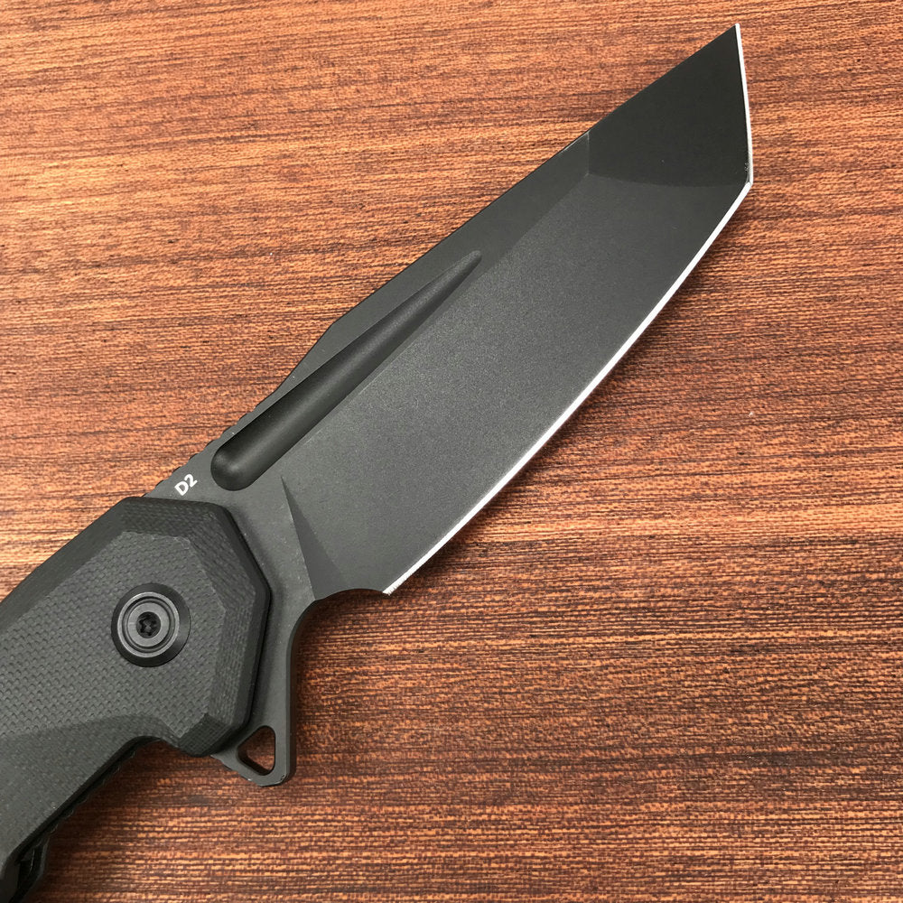 KUBEY KB237D Carve Liner Lock Tactical Folding Knife Black G10 Handle 3.27'' Black Coated D2