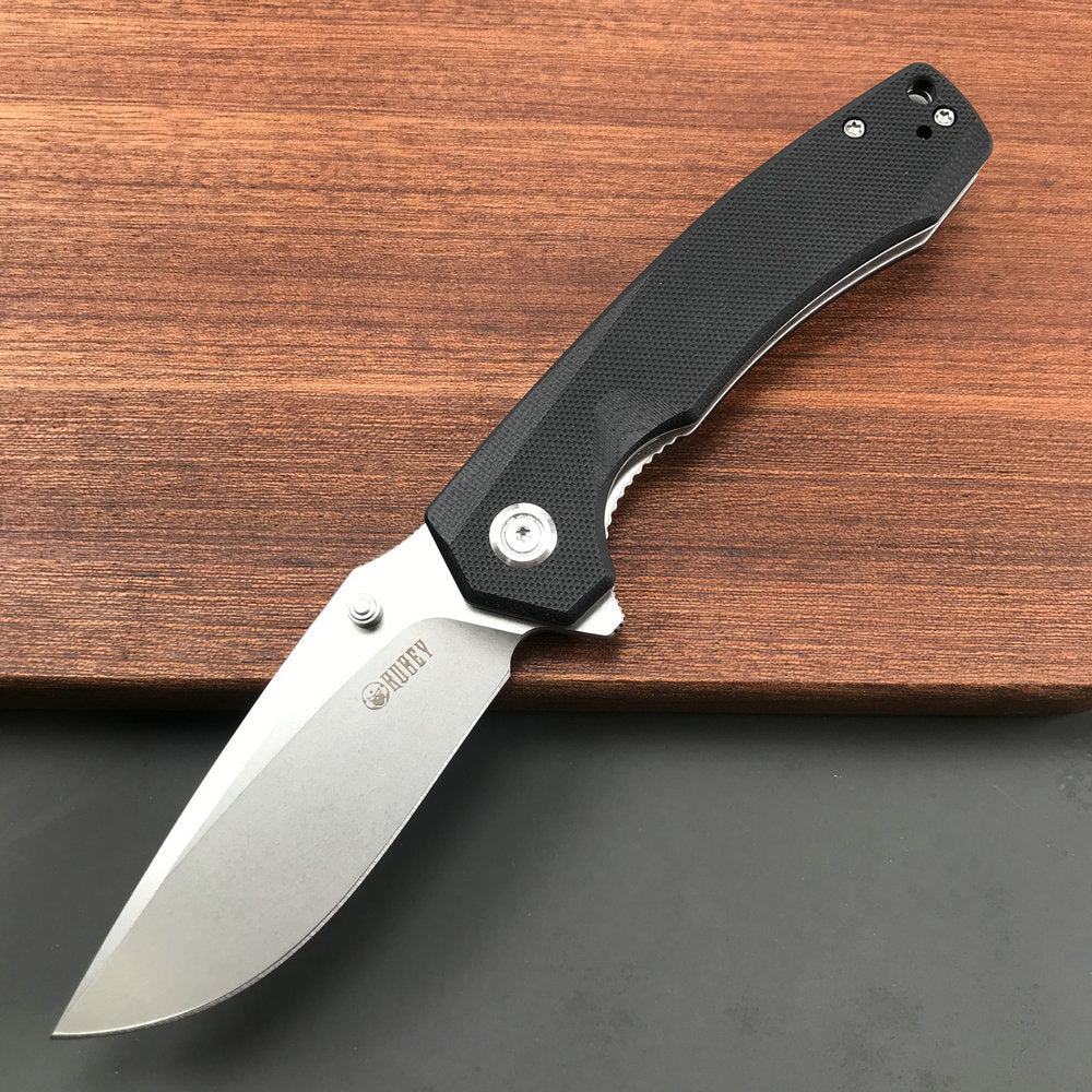 KUBEY KU901A Liner Lock Flipper Folding Knife Black G10 Handle 3.27"  Blasted Stonewashed  D2