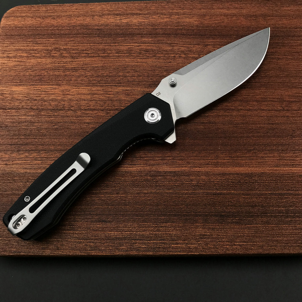 KUBEY KU901A Liner Lock Flipper Folding Knife Black G10 Handle 3.27"  Blasted Stonewashed  D2