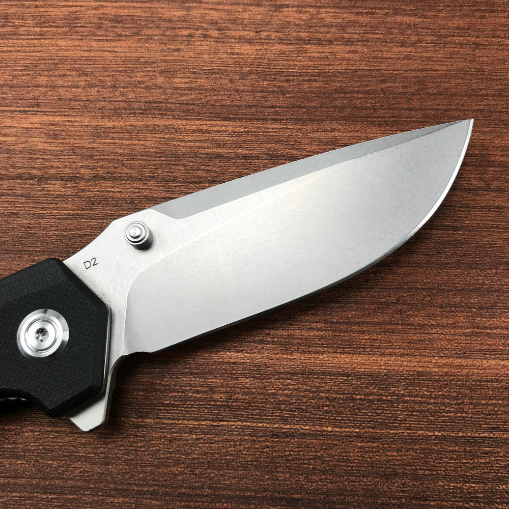 KUBEY KU901A Liner Lock Flipper Folding Knife Black G10 Handle 3.27"  Blasted Stonewashed  D2