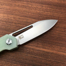 KUBEY KU321B Royal Liner Lock EDC Pocket Knife Front Flipper Jade G10 Handle 2.99" Bead Blasted D2