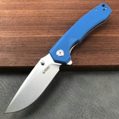 KUBEY KU901B Liner Lock Flipper Folding Knife Blue G10 Handle 3.27" Blasted Stonewashed  D2