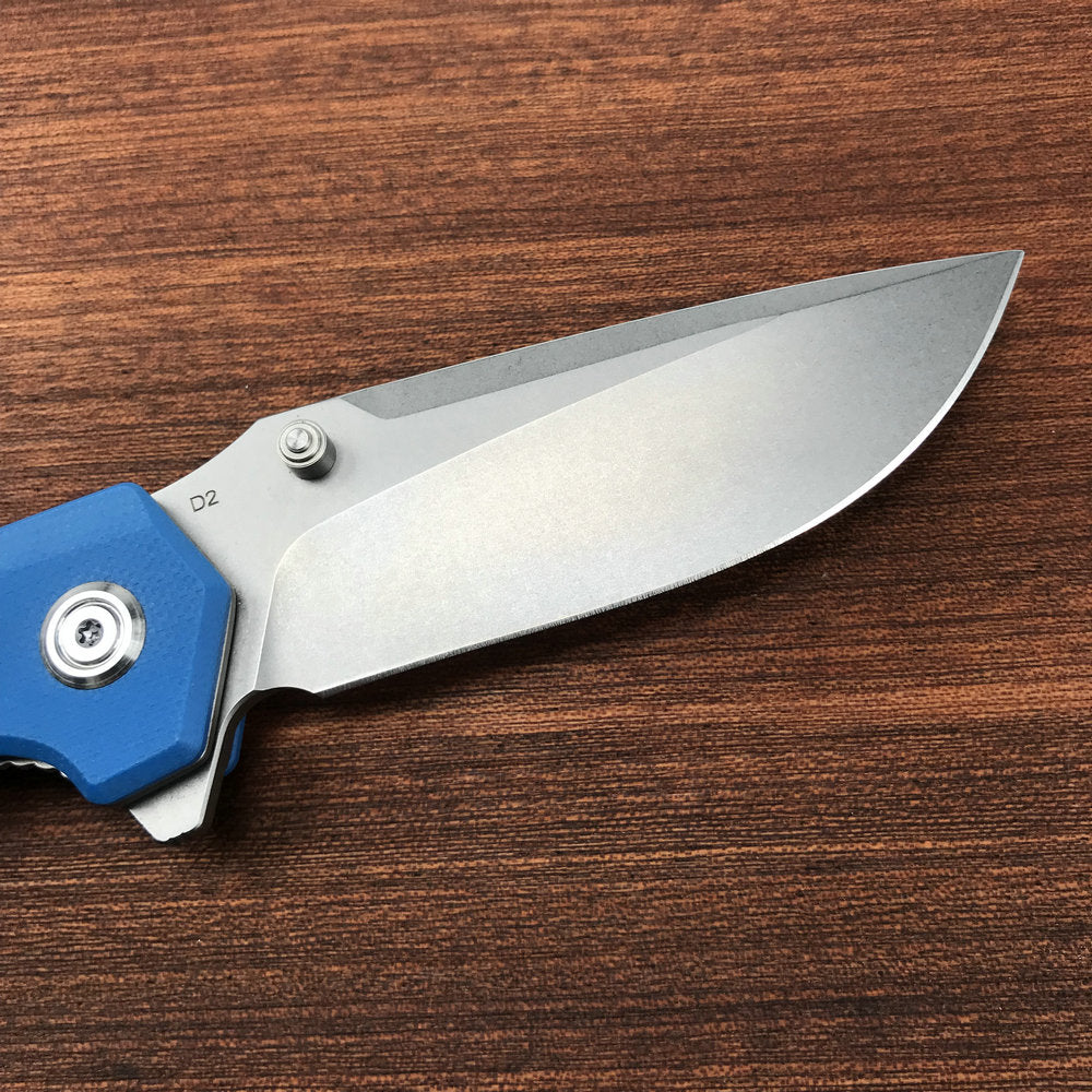 KUBEY KU901B Liner Lock Flipper Folding Knife Blue G10 Handle 3.27" Blasted Stonewashed  D2