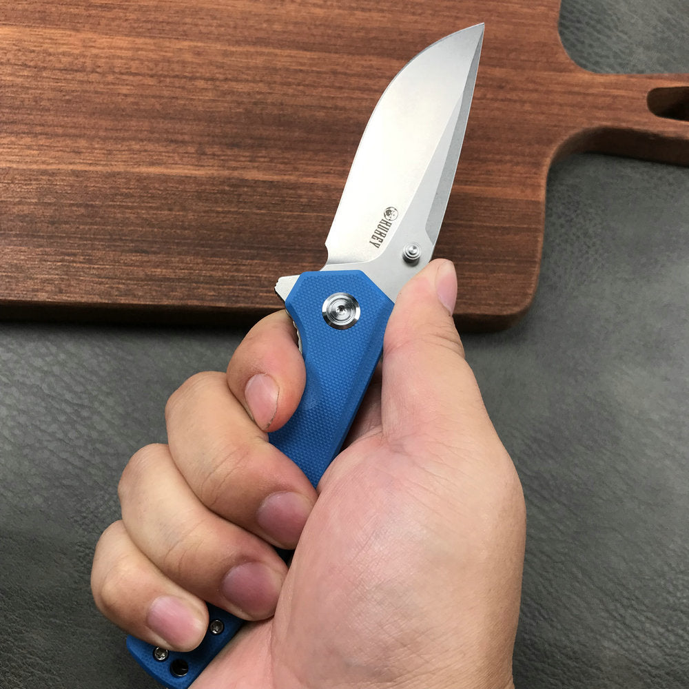 KUBEY KU901B Liner Lock Flipper Folding Knife Blue G10 Handle 3.27" Blasted Stonewashed  D2