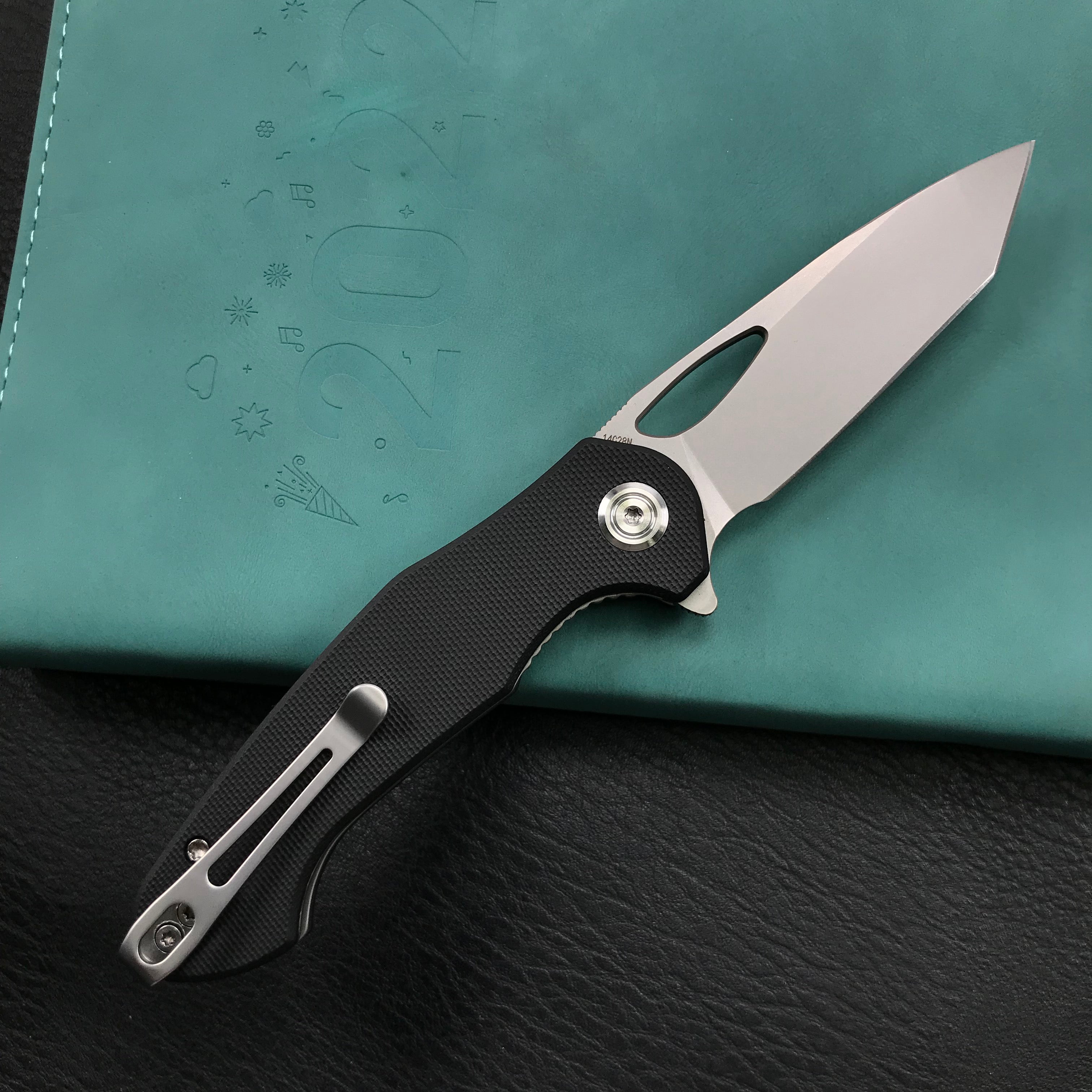 KUBEY KU159C EDC Dugu Liner Lock Folding Knife Black G10 Handle  2.95" Bead Blasted 14C28N