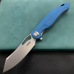 KUBEY KB239D Drake Lliner Lock Folding Knife Blue G10 Handle (3.7' Blasted Stonewashed AUS-10)