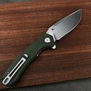 KUBEY  KU901C Liner Lock Flipper Folding Knife Green Micarta Handle 3.27" Bead Blasted D2