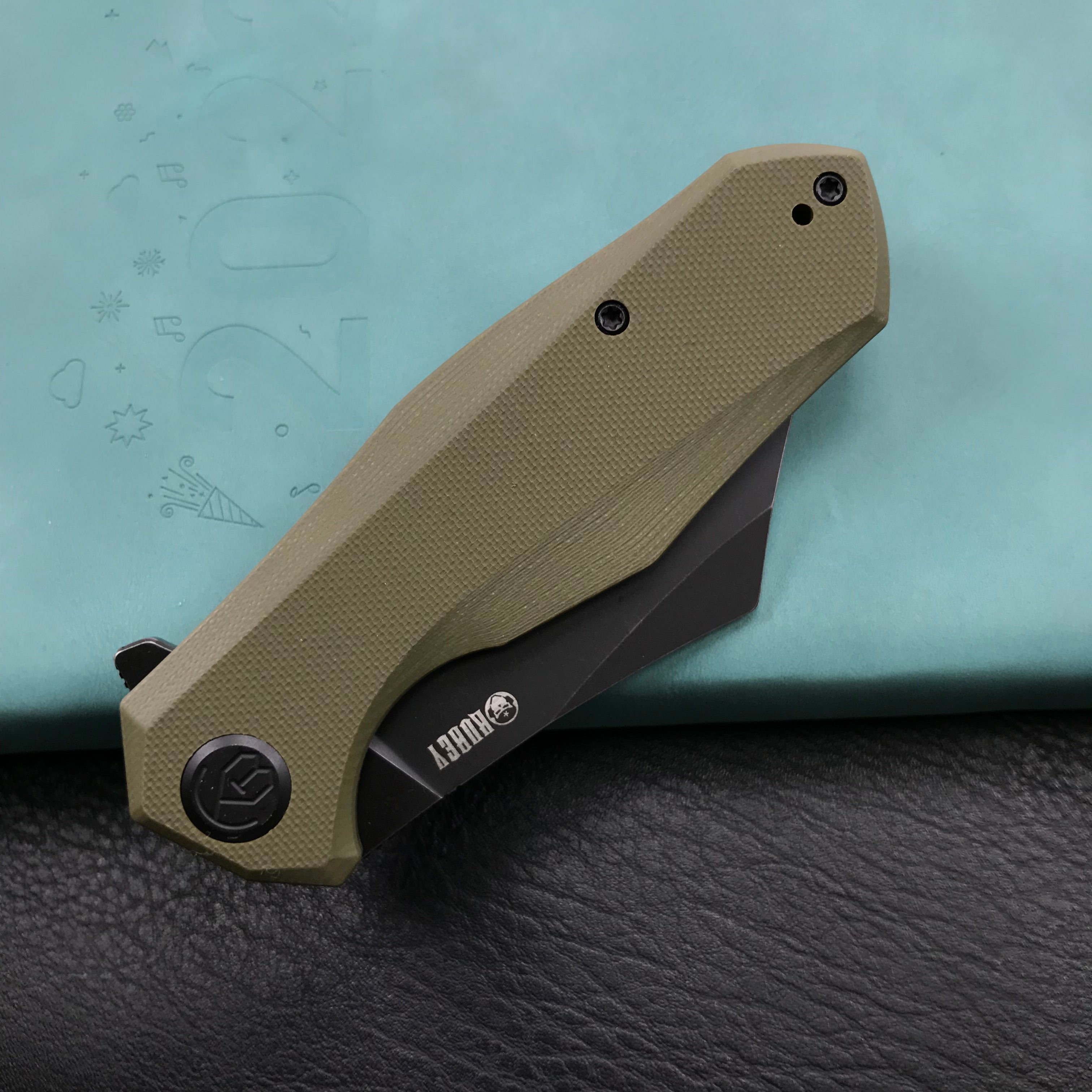 KUBEY KU329B Cleaver Liner Lock Flipper Knife Green G10 Handle 3.27" Black Stonewashed D2