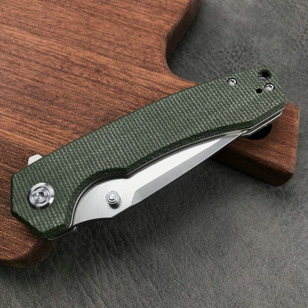 KUBEY  KU901C Liner Lock Flipper Folding Knife Green Micarta Handle 3.27" Bead Blasted D2