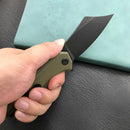 KUBEY KU329B Cleaver Liner Lock Flipper Knife Green G10 Handle 3.27" Black Stonewashed D2