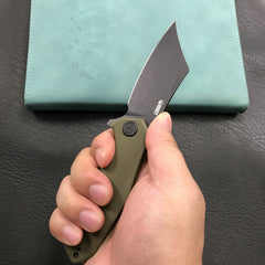 KUBEY KU329B Cleaver Liner Lock Flipper Knife Green G10 Handle 3.27" Black Stonewashed D2